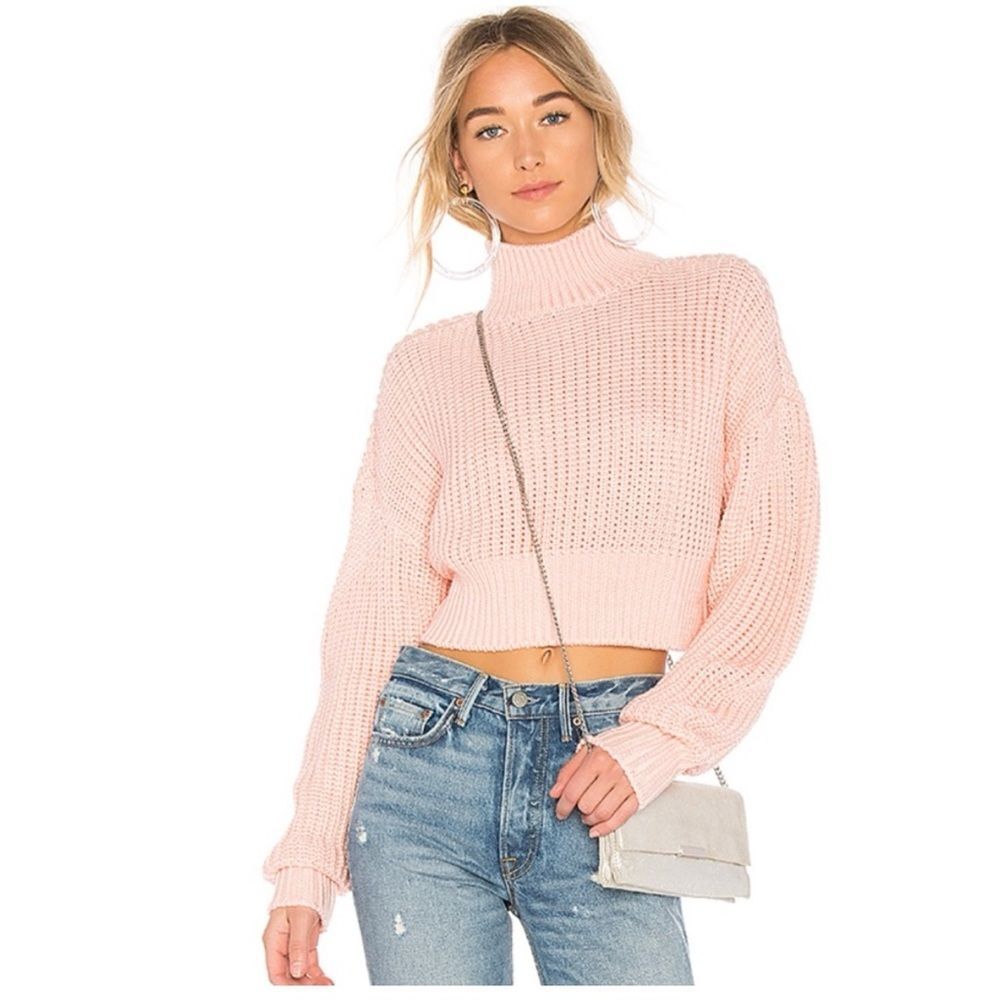 Lovers + Friends Mockneck Cropped Loose Knit Long Sleeve Wool Blend Sweater XS